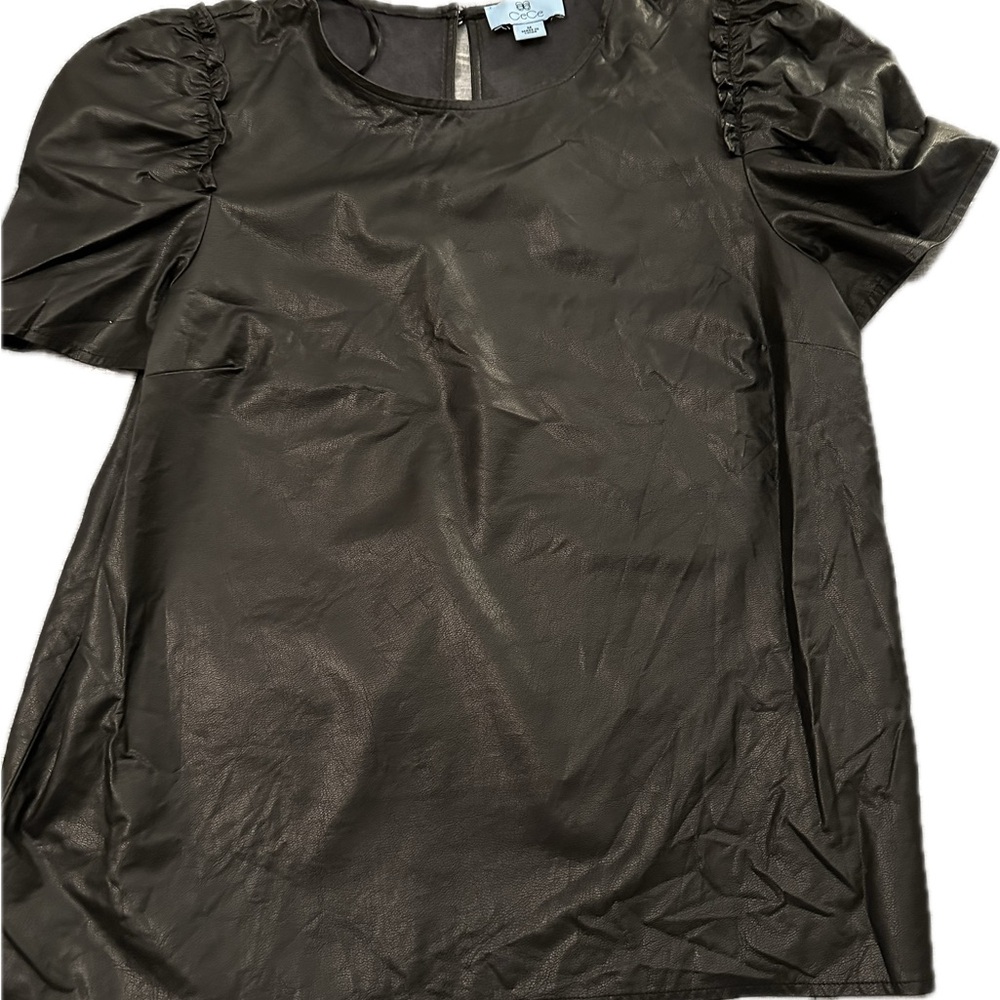 Black Puff Sleeve leather top